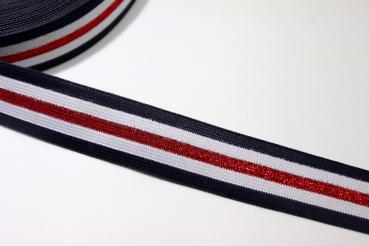 elastische Glam Stripes - blau/weiß/rot Lurex - 2,5 cm